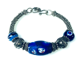 Artisan Made Bangle Bracelet Loaded with Sterling Silver &amp; Interesting Beads a - £126.83 GBP