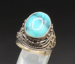925 Sterling Silver - Vintage Spiral &amp; Rope Twist Chrysocolla Ring Sz 8- RG24936 - £39.80 GBP