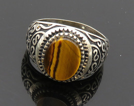 TURKISH 925 Silver - Vintage Tiger&#39;s Eye Swirl Dome Band Ring Sz 11 - RG... - $45.28