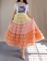 Pink-yellow Layered Tulle Maxi Skirt Women Plus Size Long Tulle Skirt image 6