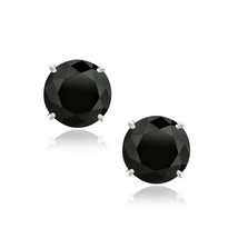 14k White Gold 8.0mm Round Black Cubic Zirconia Stud Earrings - £81.36 GBP