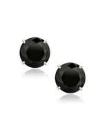 14k White Gold 8.0mm Round Black Cubic Zirconia Stud Earrings - $101.79