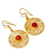 Red Sun Sitara Round Gemstone GoldPlated Handmade Lotus Filigree Dangle ... - $17.76 CAD
