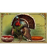 Vintage Postcard Wishing you a Happy Thanksgiving Turkey Pumpkin Pie Div... - $18.99