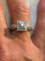 Vintage Sterling Silver Filigree Diamond Promise Engagement Ring Size 6 1/4 CTW - £133.68 GBP