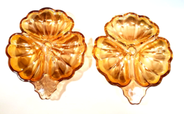 Set of 2 Vintage Carnival Amber Peach Luster Glass 3-Leaf Clover Trinket... - £23.65 GBP
