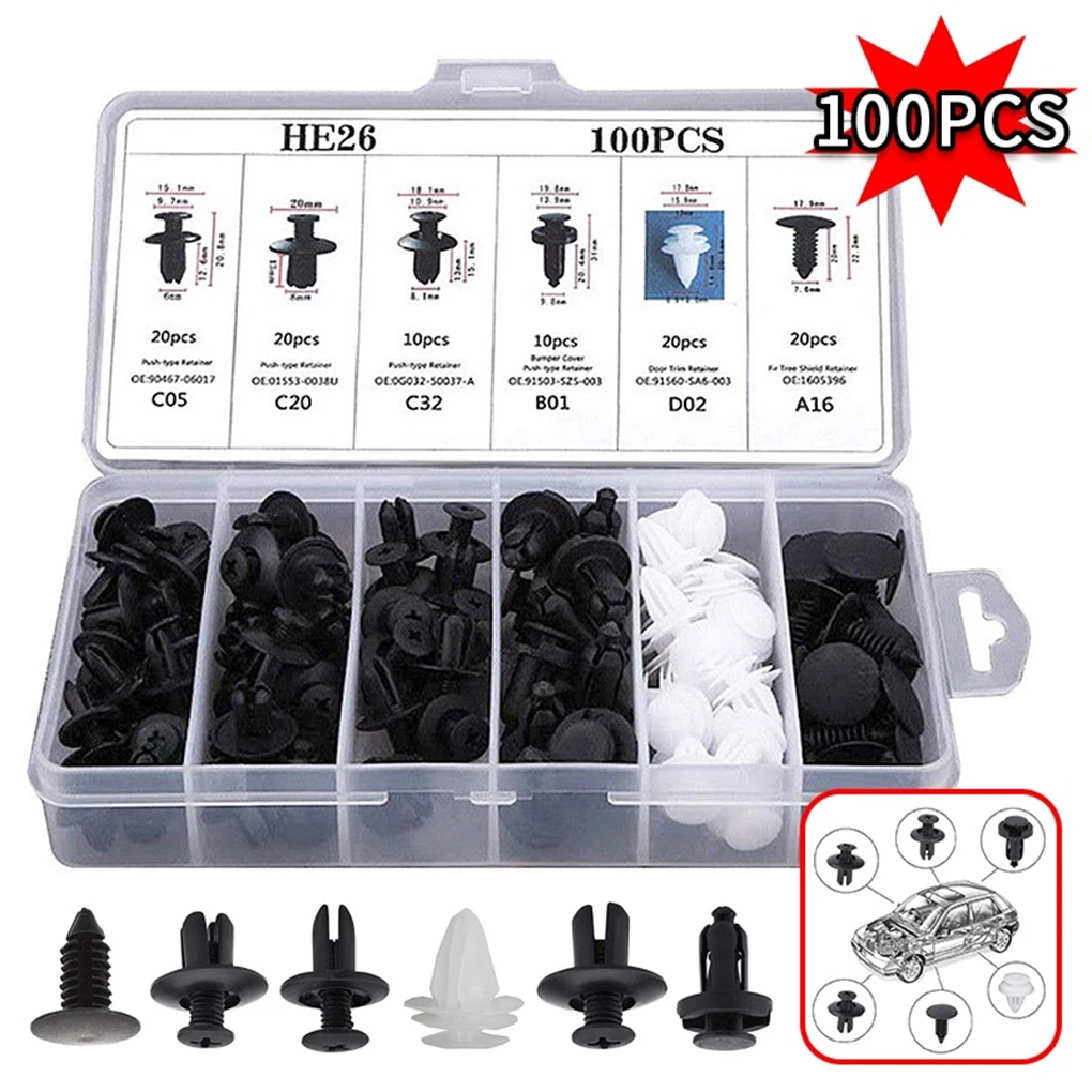 100pcs Auto Fastener Clip Car Fender Push Retainer Pin Rivet Bumper for Door - £8.75 GBP+