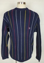 Vtg 90s Chaps Ralph Lauren Blue Cotton Herringbone Red Yellow Stripe Swe... - $19.80