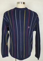 Vtg 90s Chaps Ralph Lauren Blue Cotton Herringbone Red Yellow Stripe Sweater  L - £15.79 GBP