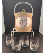 Norman Wamer MCM Bar Display Flying Mallard Ice Bucket Faux Suede &amp; 4 Gl... - $28.05