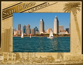 San Diego California with Palm Tree Laser Engraved Wood Picture Frame (5 x 7) - £23.32 GBP