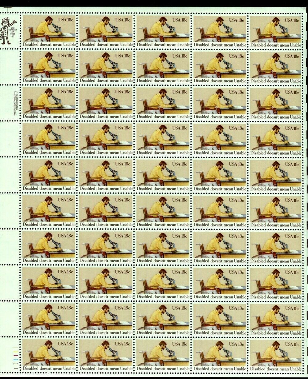 Primary image for Year of Disabled Sheet of Fifty 18 Cent Postage Stamps Scott 1925