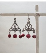 Maroon Speckled Dyed Stone And Silver Handmade Earrings - $9.95