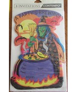 Pack Of 8 Vintage Contempo Halloween Invitations A Partys Brewing Witch ... - $177.59 MXN