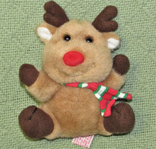 Vintage Russ Reindeer Stuffed Animal Red Nose Striped Scarf 5&quot; Plush Toy Holiday - £13.02 GBP