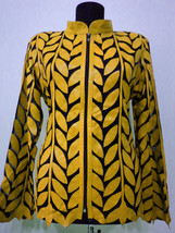 Plus Size Yellow Leather Leaf Jacket Women All Colours Sizes Genuine Zipper D4 - £178.30 GBP