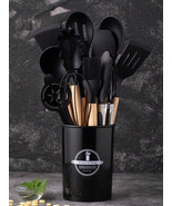 14Pcs Heat Resistant Silicone Kitchen Utensils Set with Wooden Handle St... - €38,03 EUR+