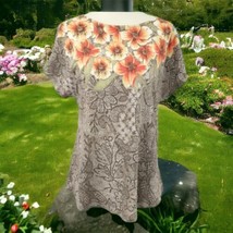 Chicos Floral Top Sz 1 Medium Blouse Autumn T Shirt Cottagecore Shirt Sleeve  - $19.79
