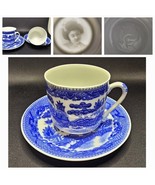 Blue Willow Japan Flat Demitasse Cup &amp; Saucer 2 Sets Geisha Face Lithoph... - €41,76 EUR