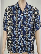 Pineapple Connection Mens Hawaiian Shirt Size Large Blue Floral White Flowers - £7.69 GBP