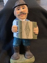 VTG Collectible 12 Inch Hand Carved  crafted Man playing the Accordion Christmas - £34.92 GBP