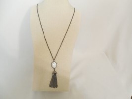 Department Store 30&quot; Grey Tone White Stone Fringed Pendant Necklace C515... - $14.39