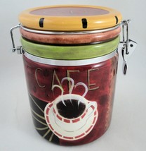 Certified International Jennifer Brinley Cafe Coffee Cup Canister Clamp Lid Jar - £15.39 GBP
