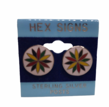 Vintage Hoffman Hex Pierced Earrings Mod petal Rosette Luck Sterling Silver Post - £14.48 GBP