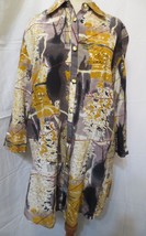 Diane Gilman  Button Down Shirt Long Blouse Artsy 100% Silk Geometric Go... - £27.94 GBP