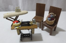 Lot Dollhouse Furniture Treadle Sewing Machine Ironing Board Chairs &amp; miniatures - £27.97 GBP