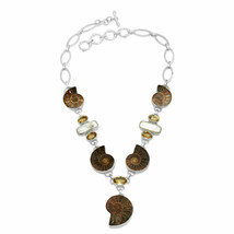 Sterling Silver Ammonite,Citrine and Biwa Pearl Jewelry Necklace/beachPa... - £45.32 GBP