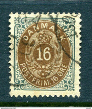 Denmark 1875/95 16 ore value Normal Thick frame  FA 33v Cv 2200 kr Used 11712 - £47.47 GBP
