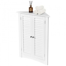 Adjustable Corner Storage Cabinet with Shutter Doors-White - £87.35 GBP