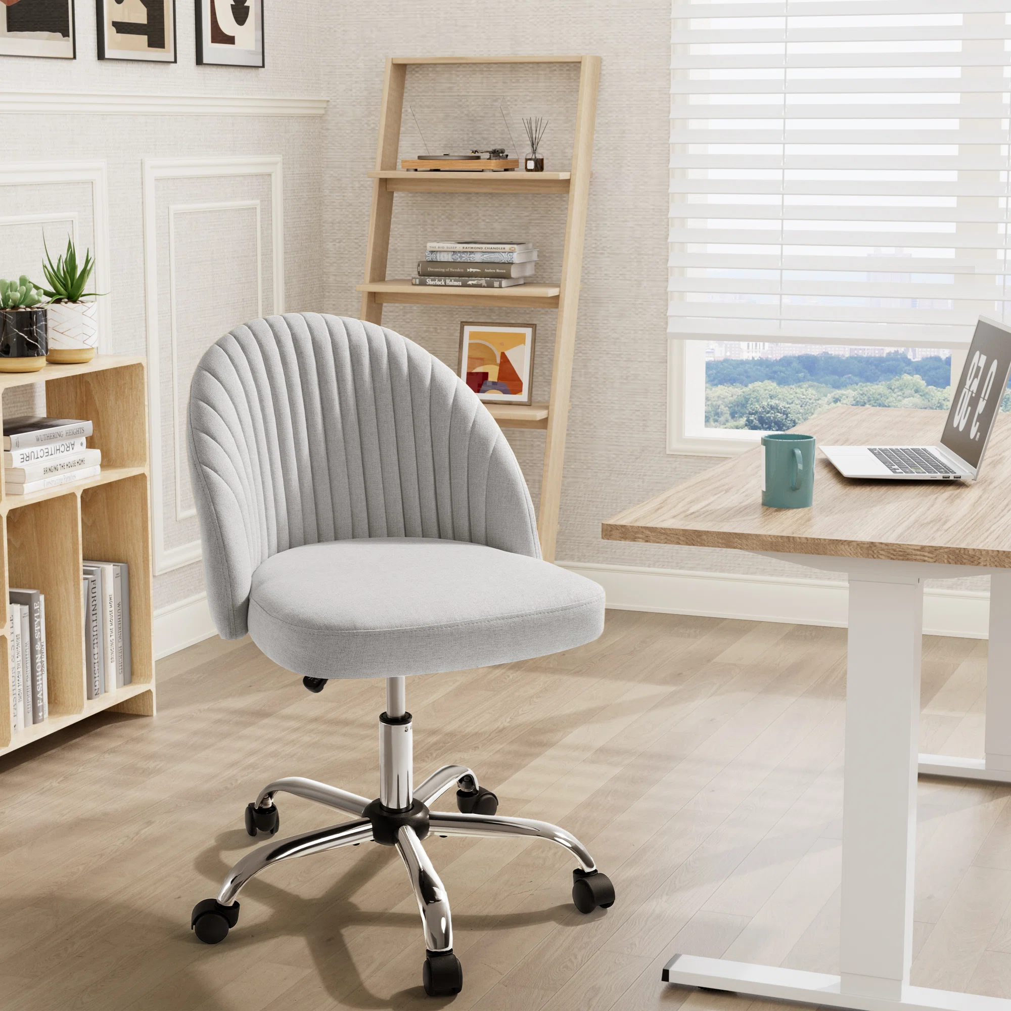 Armless Task Office Chair with Lumbar Support and Swivel - Velvet Uphols... - €94,86 EUR