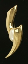 Abstract Pin Brooch Gold Tone Statement Piece With Oval Faux Pearl 4 Inches Long - £6.08 GBP