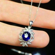 2Ct Simulated Oval Cut Sapphire Diamond Pendant 925 Silver Gold Plated - £110.78 GBP