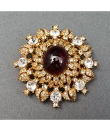 Ciner Vintage Gold Tone Red Cabochon Glass Pave Rhinestone Pendant Brooc... - £355.56 GBP