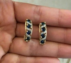 2.00CT Round Cut Simulated Sapphire Huggie Hoop Earrings 14K Yellow Gold Plated - £83.92 GBP