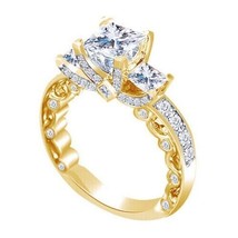 4Ct Princess Simulated Diamond 14K Yellow Gold Plated 3-Stone Engagement Ring - £58.75 GBP