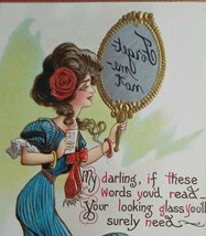 Victorian Postcard Witch Magic Hand Mirror Dwig Series 30 Forget Me Not Original - £21.77 GBP