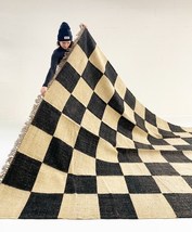 5x7 Wool Jute Kilim Handmade Checkered Jute Rug Handcrafted Wool Jute Dhurrie - £95.38 GBP