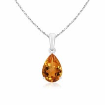 Authenticity Guarantee 
Pear-Shaped Citrine Solitaire Pendant in 14K White Gold - £408.67 GBP