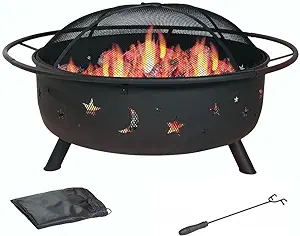 30&quot; Wood Burning Fire Pit With Charcoal Grill And Screen, Black - $283.99