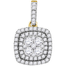 14k Yellow Gold Womens Round Diamond Square Fashion Pendant 7/8 Cttw - £874.97 GBP