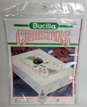 Vtg NIP Bucilla Christmas Holiday Tree Stamped Cross Stitch 17&quot; Napkin S... - $15.84