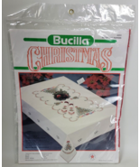 Vtg NIP Bucilla Christmas Holiday Tree Stamped Cross Stitch 17&quot; Napkin S... - £11.89 GBP