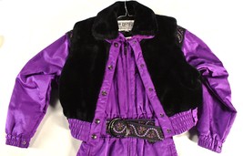 Vtg 80s 90s Purple FERA Ladies Size 8 One piece SKI SUIT Snowsuit Vest Belt - £147.76 GBP