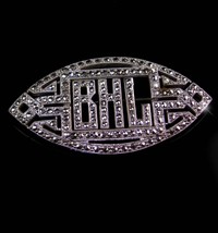 Fancy vintage Sterling brooch - Antique silver Marcasite pin - Initial letter BH - £100.46 GBP