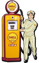 Shell Gas Station Attendant with Pump Laser Cut Metal Sign - £69.62 GBP