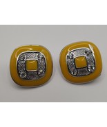 Vintage Yellow Square Clip On Earrings with Rhinestones - £4.75 GBP
